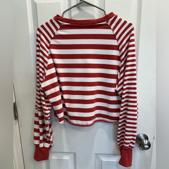 Listicle Cropped Red and White Striped Top - Picture 3 of 3